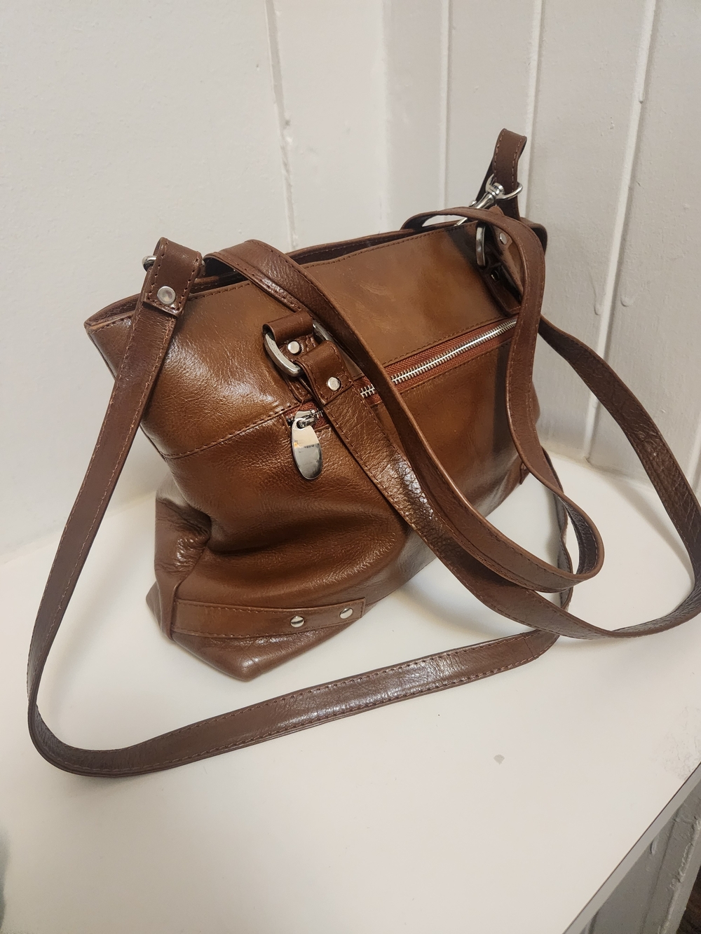 Ashwood Leather Cognac Brown Multi-Compartment Shoulder Crossbody Bag